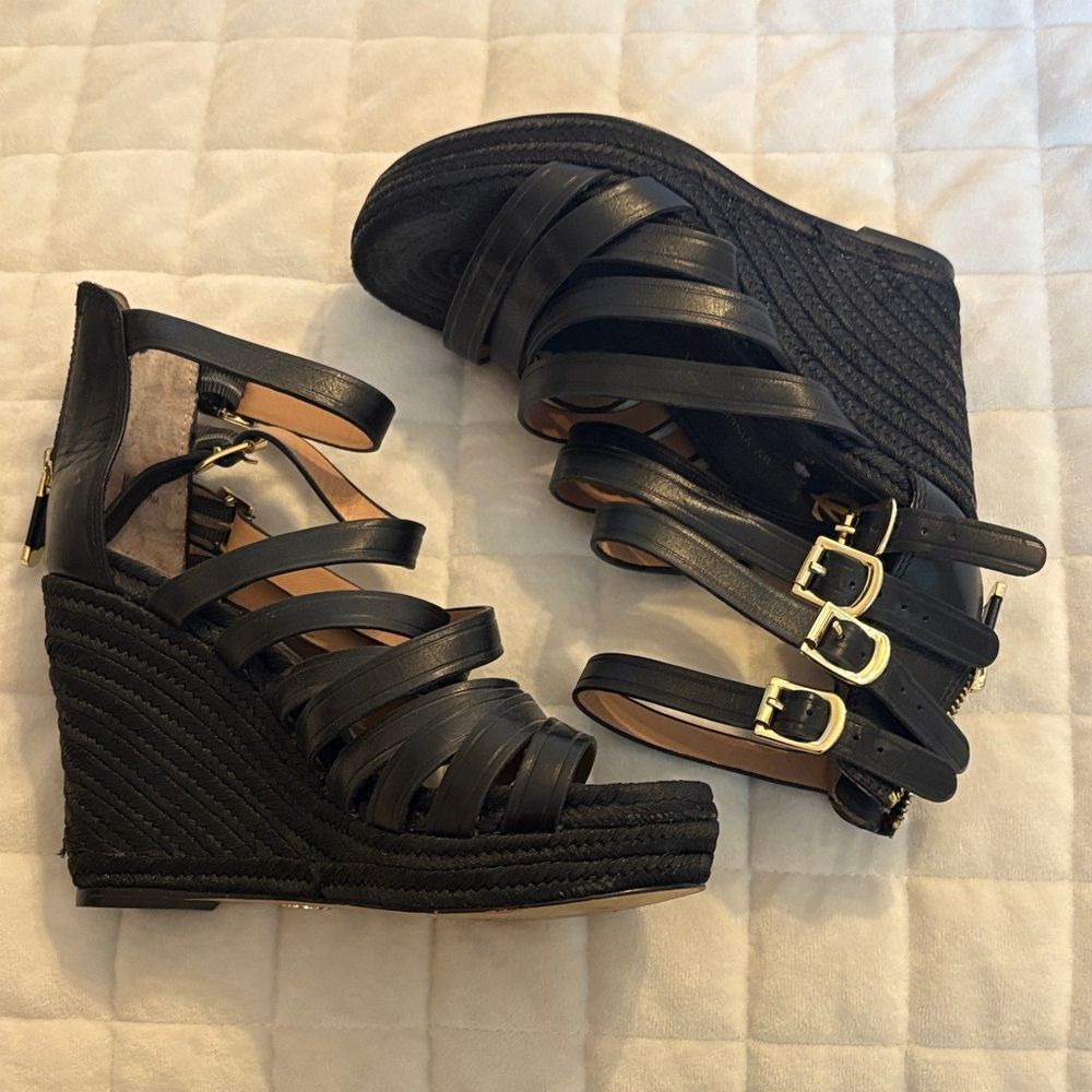 Vince Camuto Signature Black Strappy Wedges Size 6